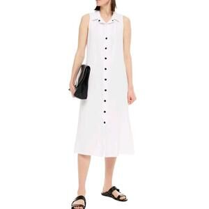 Enza costa Lagenlook Hemp Shirt Dress Size 0 In White Sleeveless With Pockets #C
